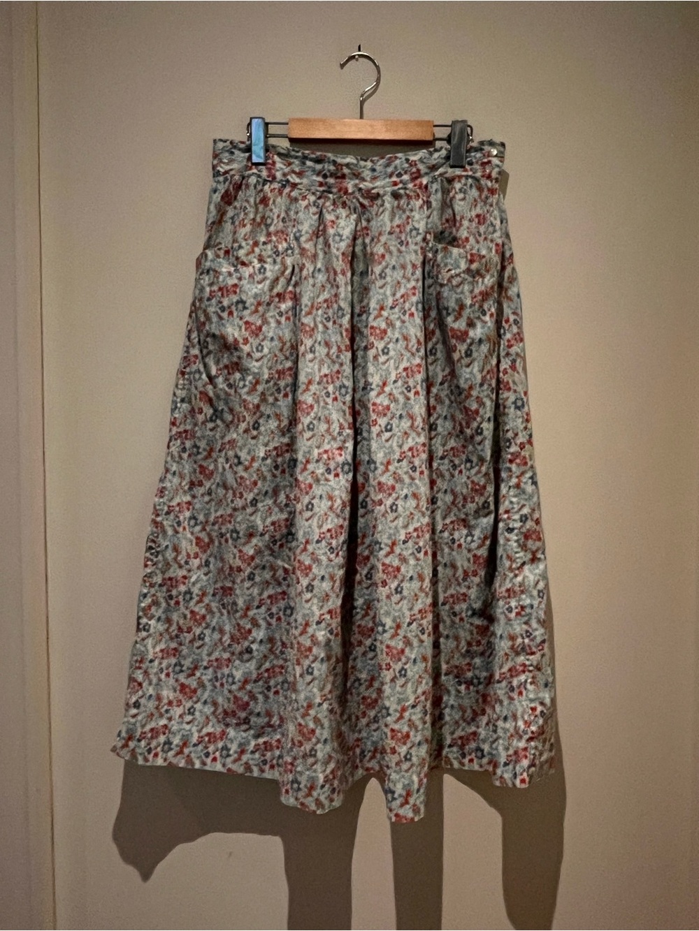 Vintage 100% Cotton Ports International Floral Ikat Midi Patch Pocket Skirt S/M